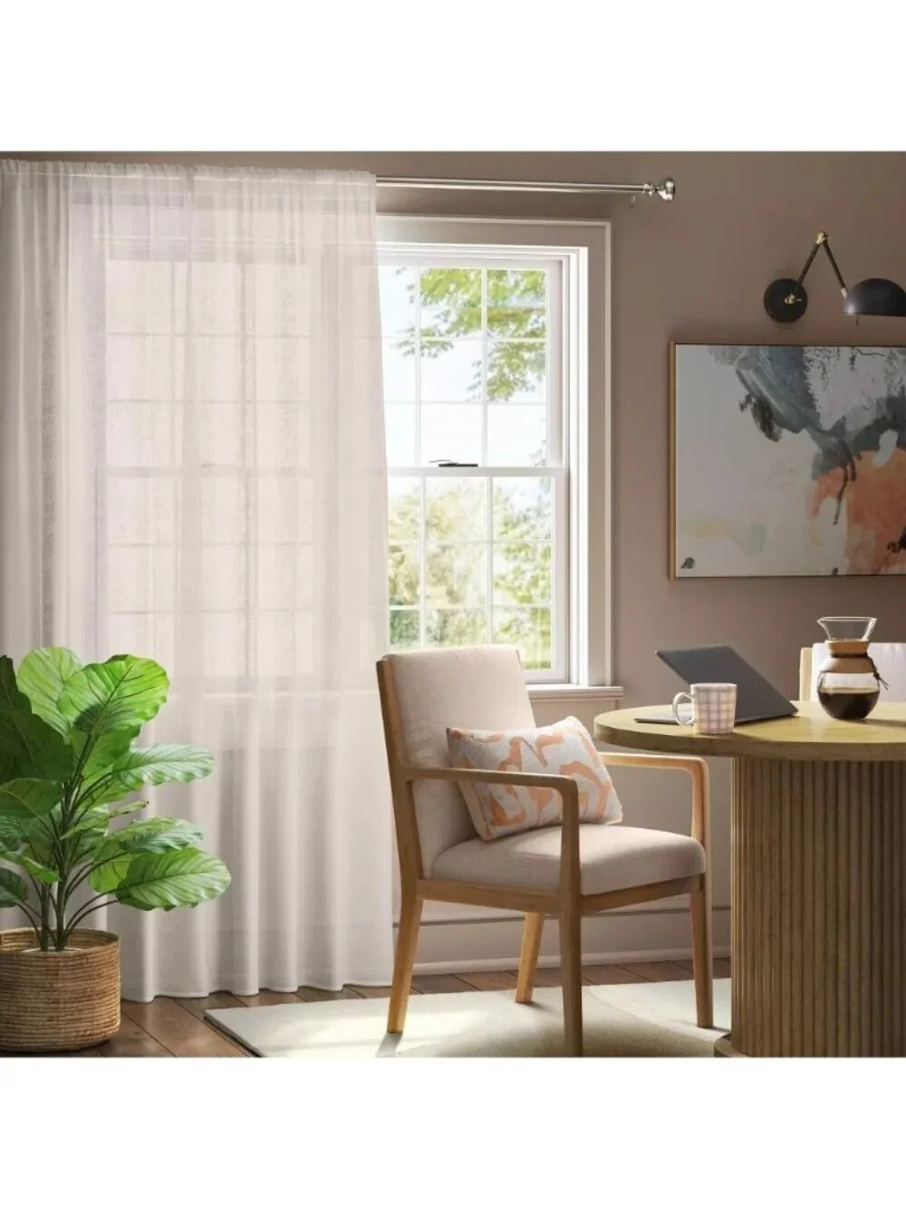Threshold Light Filtering Textural Sheer White Single Curtain Panel 54 x 63 NWOT